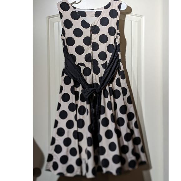 Jolie Moi Cream Black Polka Dot Fit and Flare Tie Back Dress Womens Sz 12 - Picture 2 of 11